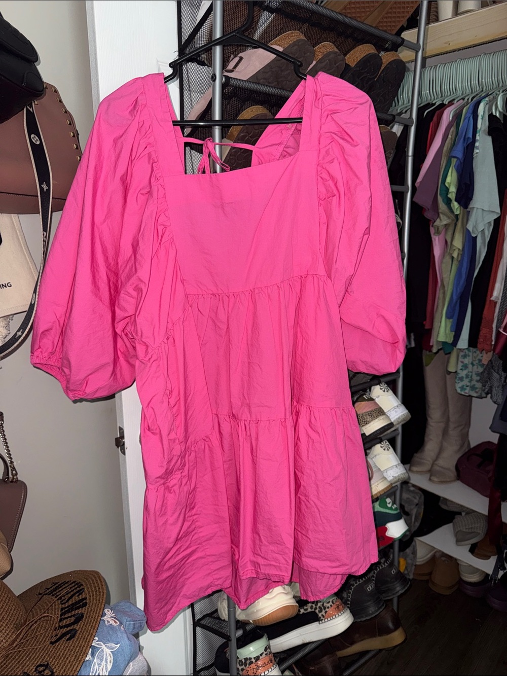 a new day Bright Pink Puff-Sleeve Square-Neck Tunic